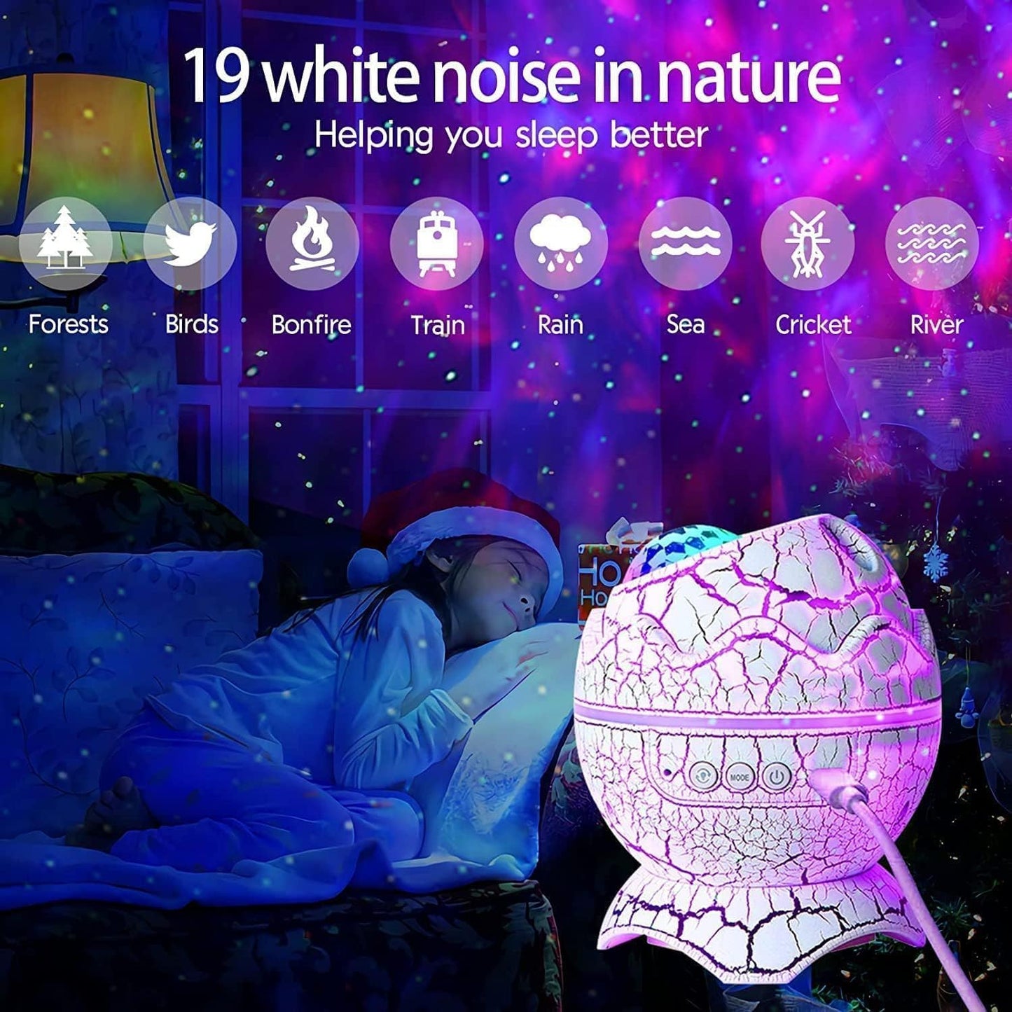 Dinosaur Egg Galaxy Projector, Star Projector Starry Light with Music Player, 14 Colors Night Light with White Noise, Nebula,Timer & Remote Control for Gaming Room, Home Theater