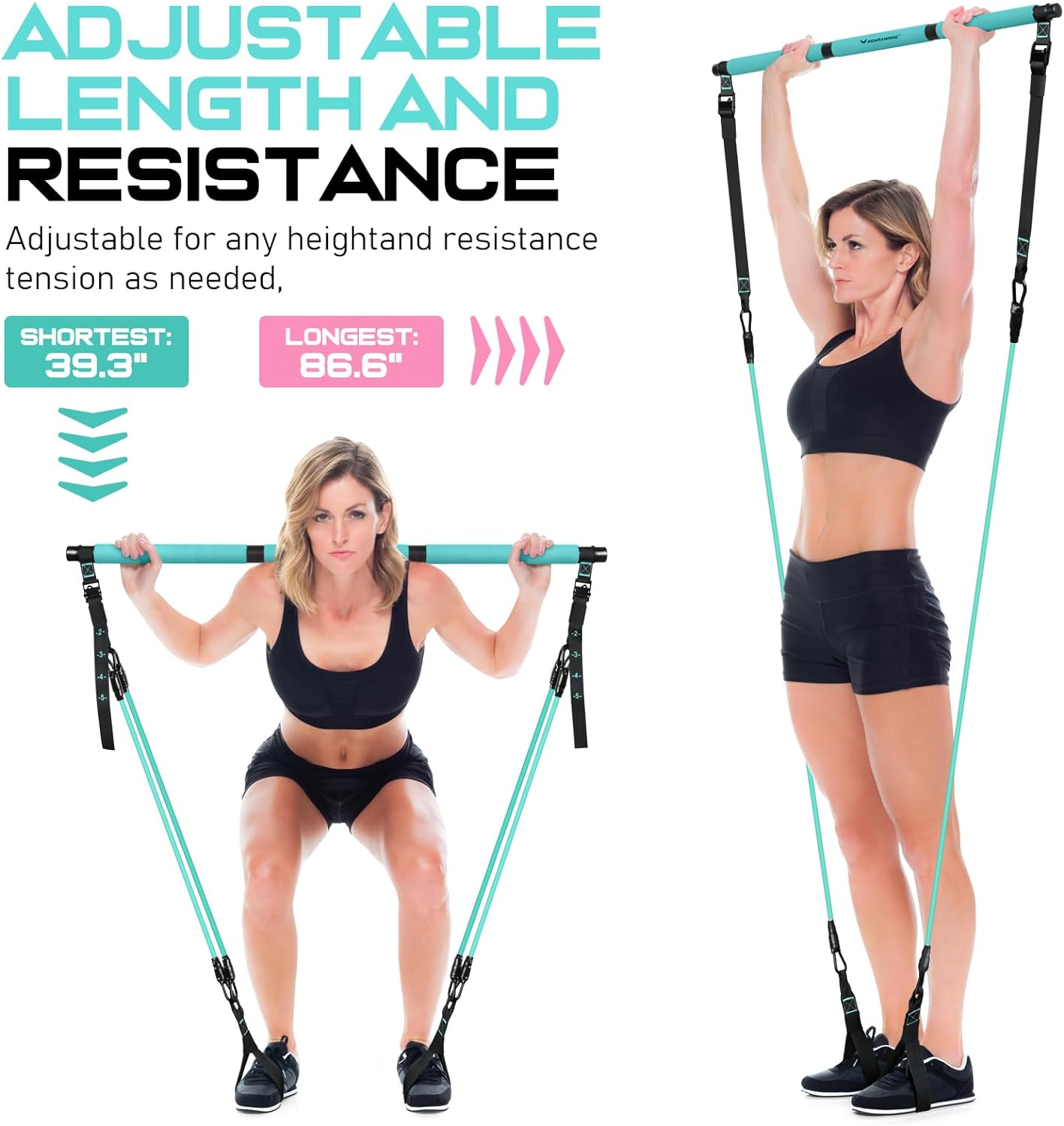 Pilates Bar Kit with Resistance Bands, Multifunctional Yoga Pilates Bar with Heavy-Duty Metal Adjustment Buckle for Women & Men, Home Gym Pilates Resistance Bar Kit forFull Body Workouts