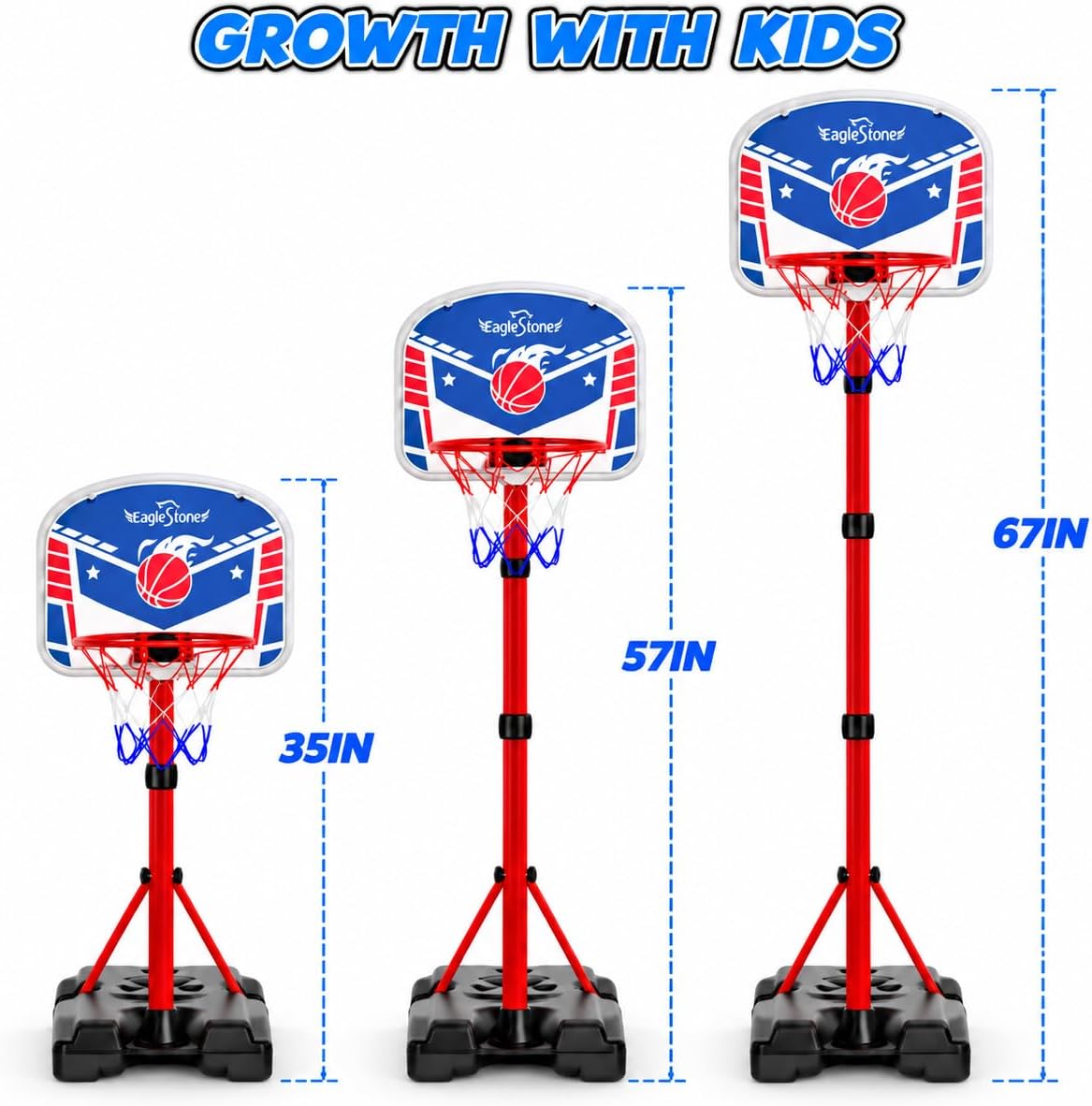 EagleStone Kids Adjustable Height Basketball Hoop with Stand