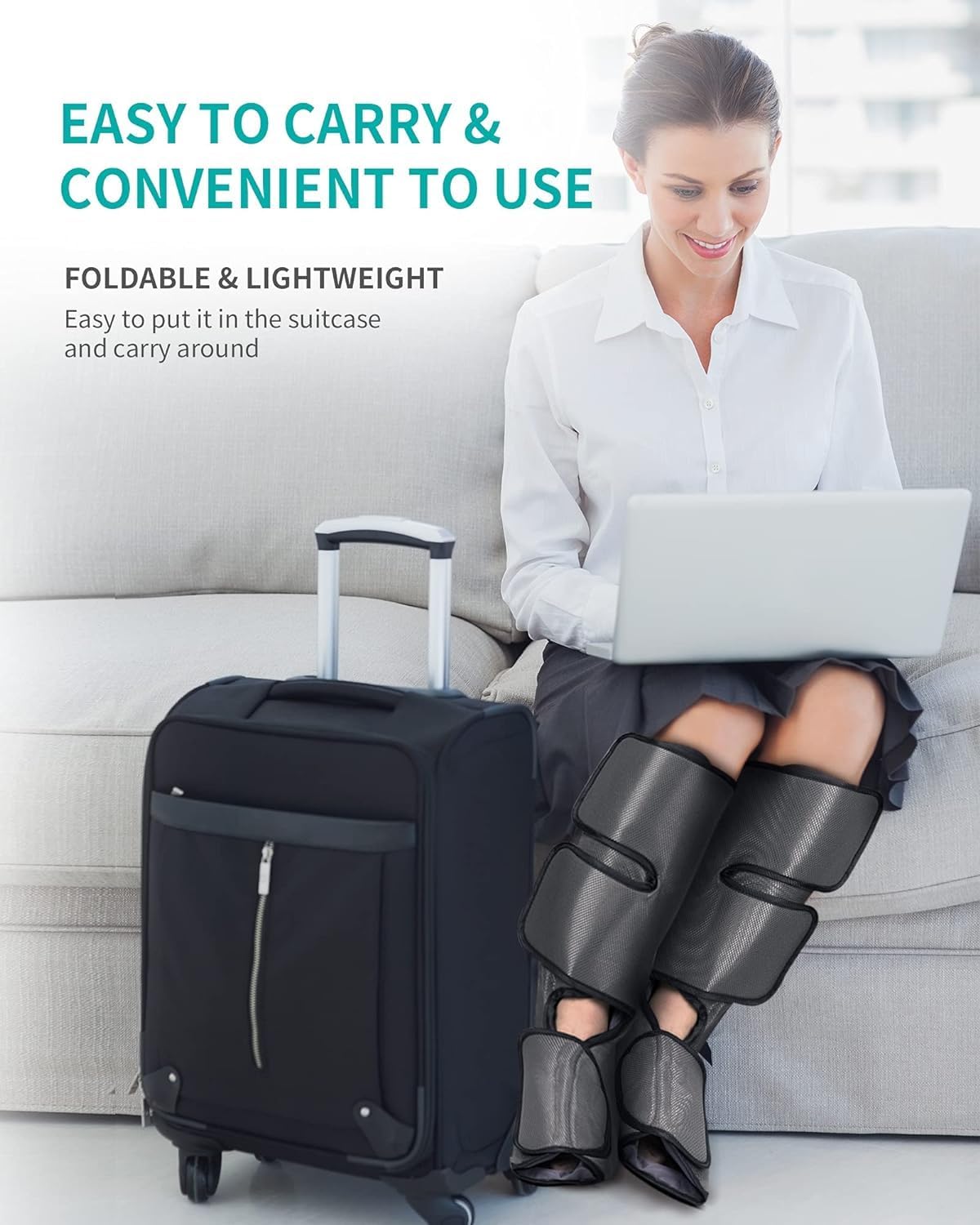 Leg Massager with Air Compression for Circulation and Relaxation, Foot and Calf Massage Machine with Hand-held Controller 2 Modes 3 Intensities, Adjustable Leg Wraps for Home and Office Use