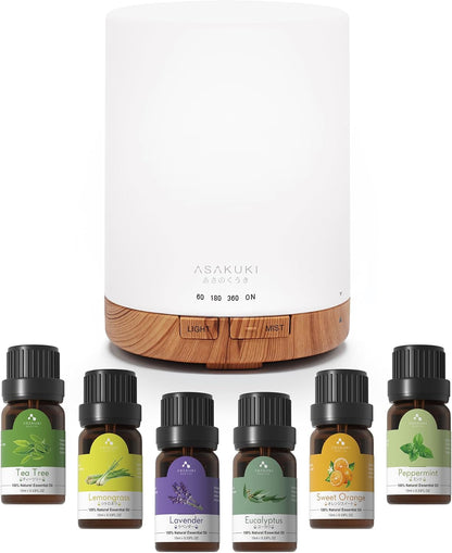 ASAKUKI 300ml Aromatherapy Oil Diffuser with 6Pcs*10ml Pure 