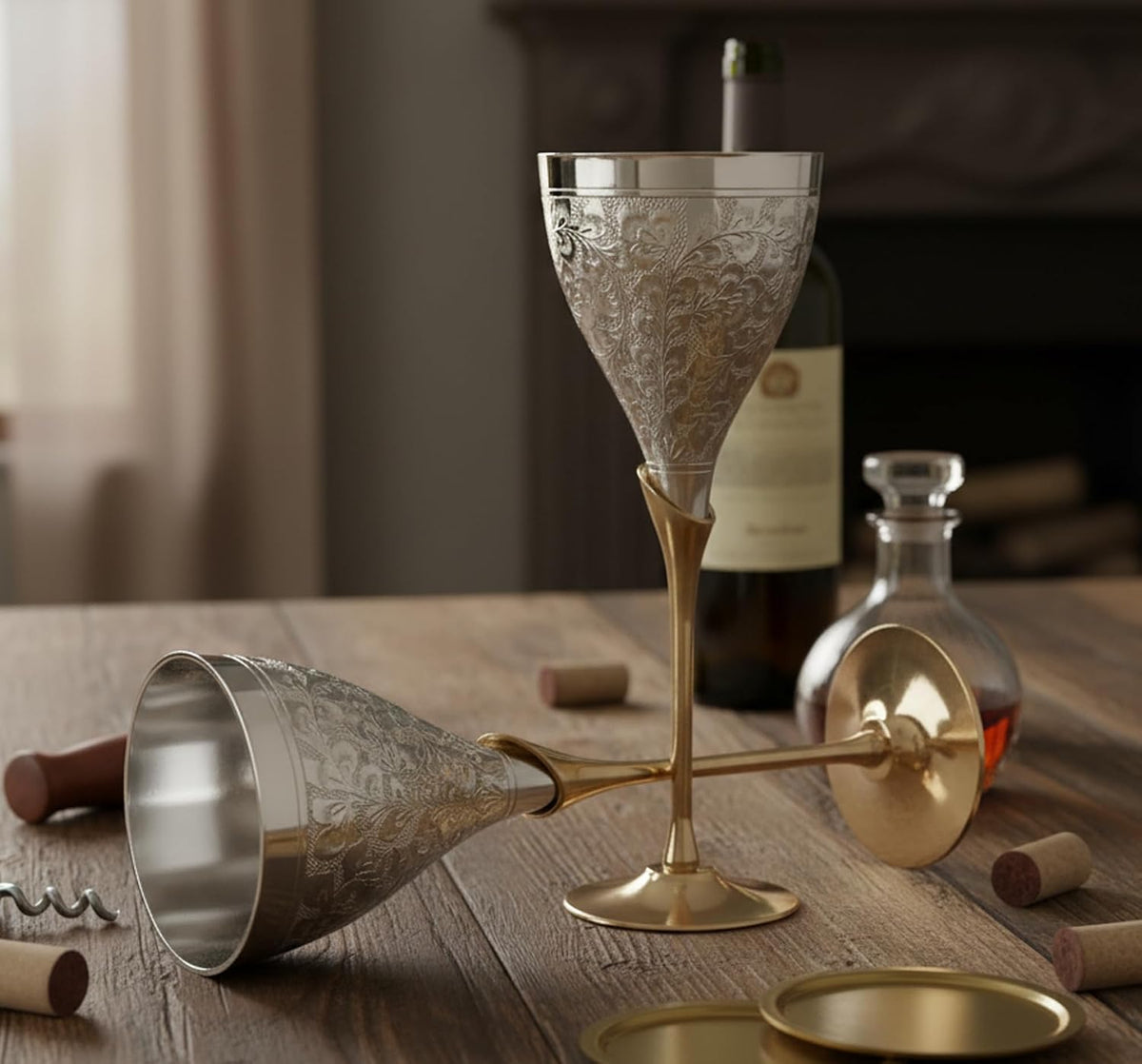 Stonkraft Engraved Silver Plated Pure Brass Premium Goblet C