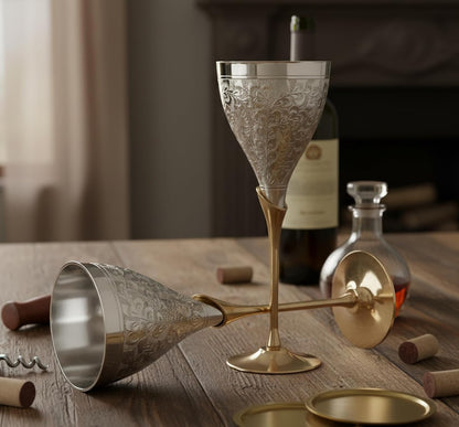 Stonkraft Engraved Silver Plated Pure Brass Premium Goblet C