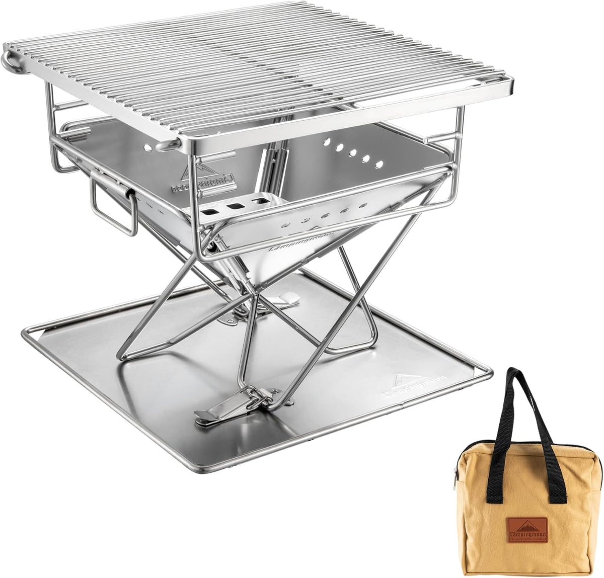 CAMPINGMOON Portable Charcoal Grill 9.65 Inch Stainless Stee