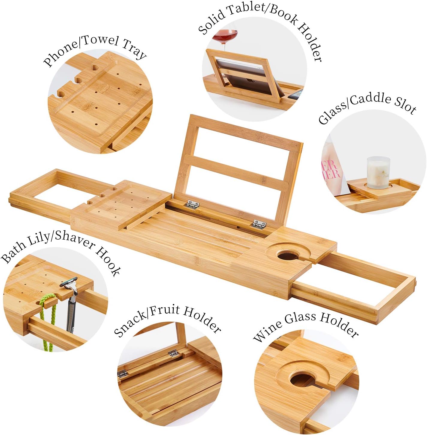 Luxury bamboo bath caddy tray 4
