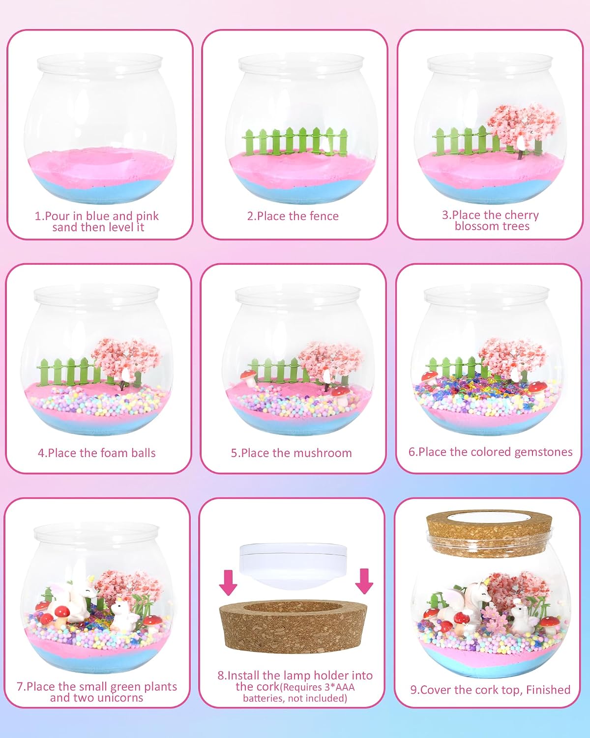 GlimmerGrove unicorn light-up terrarium kit 5