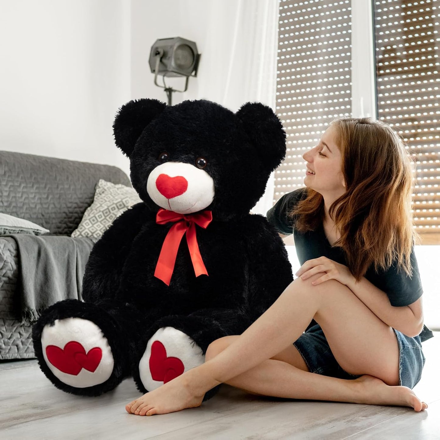 HollyHOME Big Teddy Bear Stuffed Animal Large Bear Plush with Red Heart for Girlfriend and Kids Valentine's Day 36 inch Chocolate