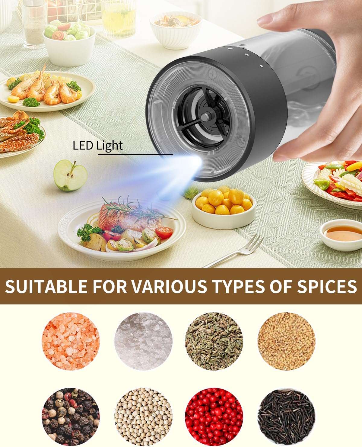CIRCLE JOY Electric Salt and Pepper Grinder Set Rechargeable