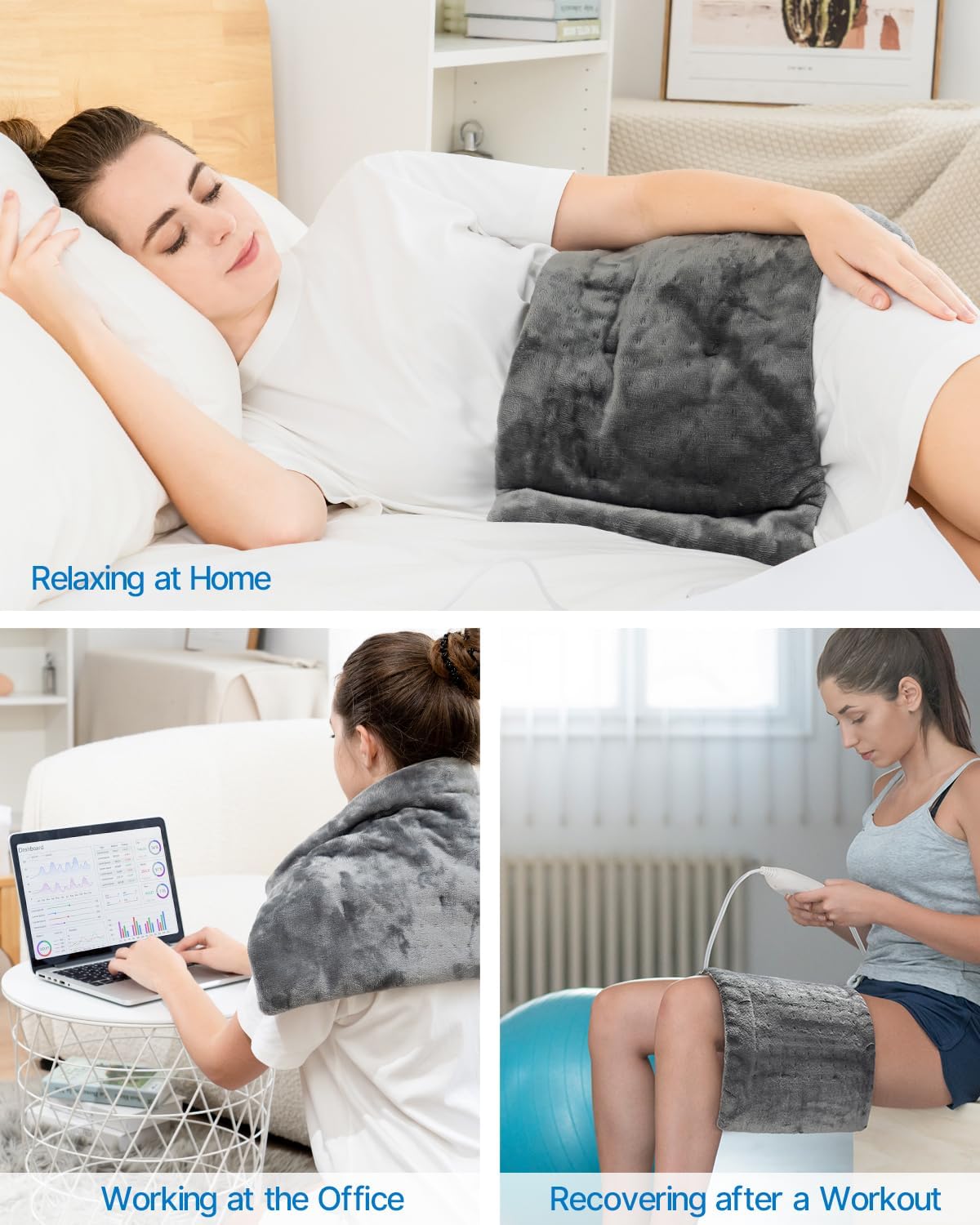 RENPHO Heating Pad, Electric Heat Pad for Back Pain and Cramps Relief, Mothers Day Gift, Birthday Gifts for Women Men, Fast Heated, Auto Shut Off, Machine Washable, Ultra-Soft 61x31cm Gray
