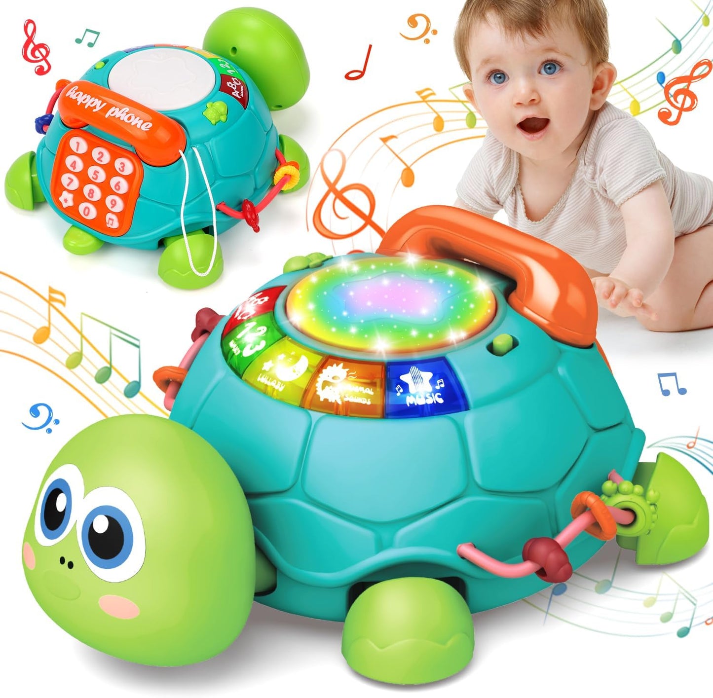 REMOKING Baby Toys 6-12-18 Months,Musical Crawling Turtle Newborn Toy for 1 2 Year Old Boys Girls Toddlers,Early Sensory Game with Lights&Sounds,Phone Call,1st Birthday Present for Baby Boy Girl