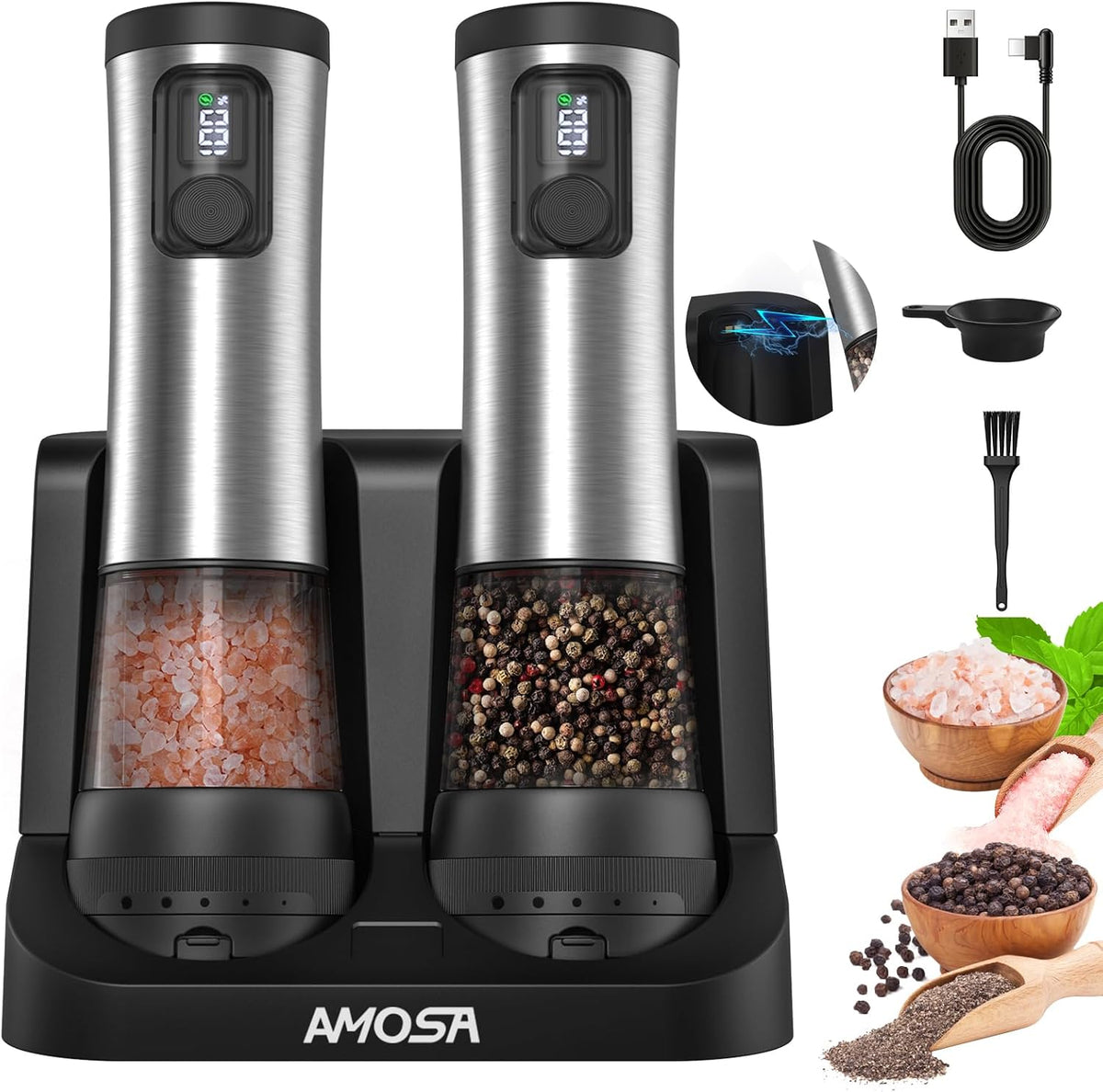 Electric Salt and Pepper Grinder Set