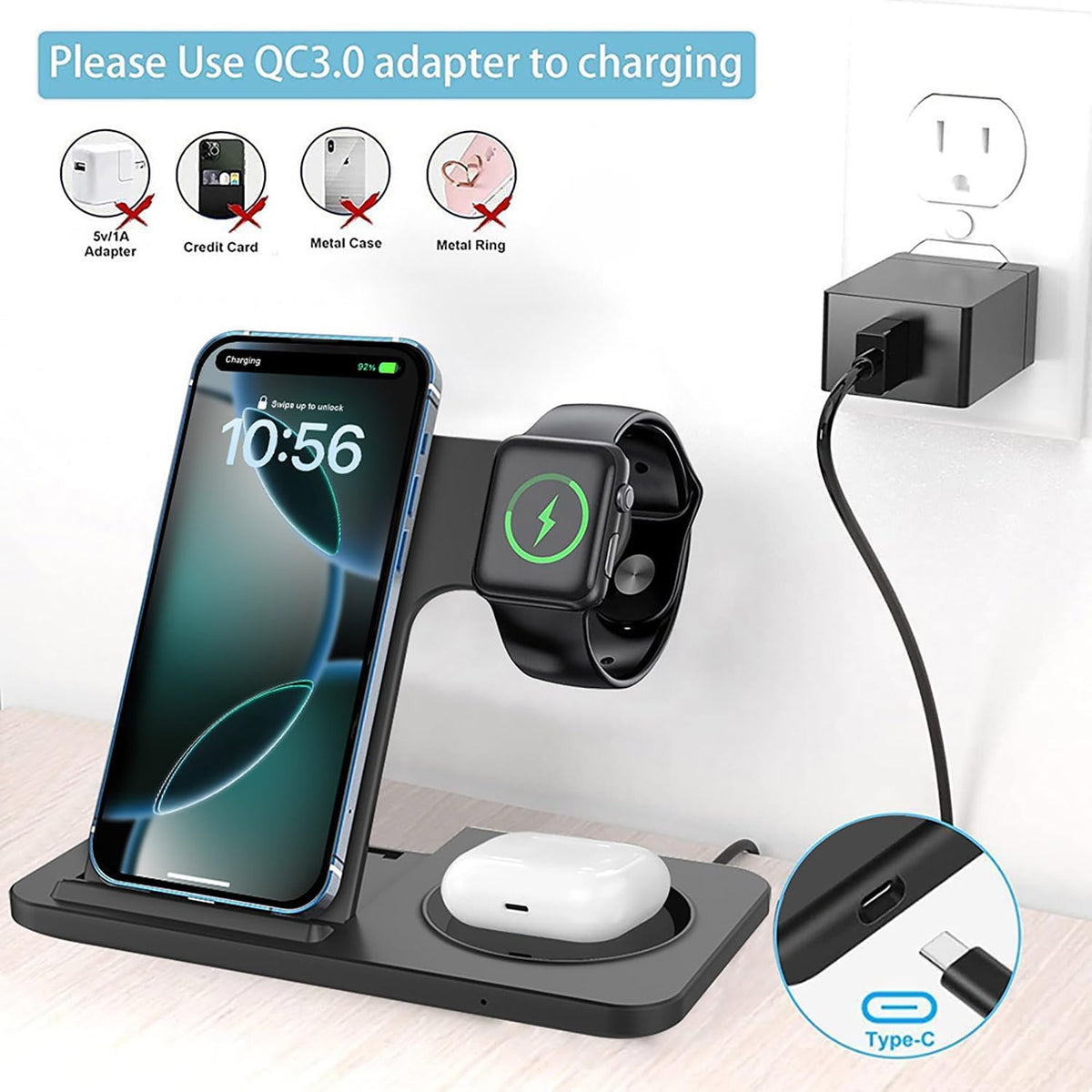 Foldable 3 in 1 Wireless Charging Station for iPhone/Apple