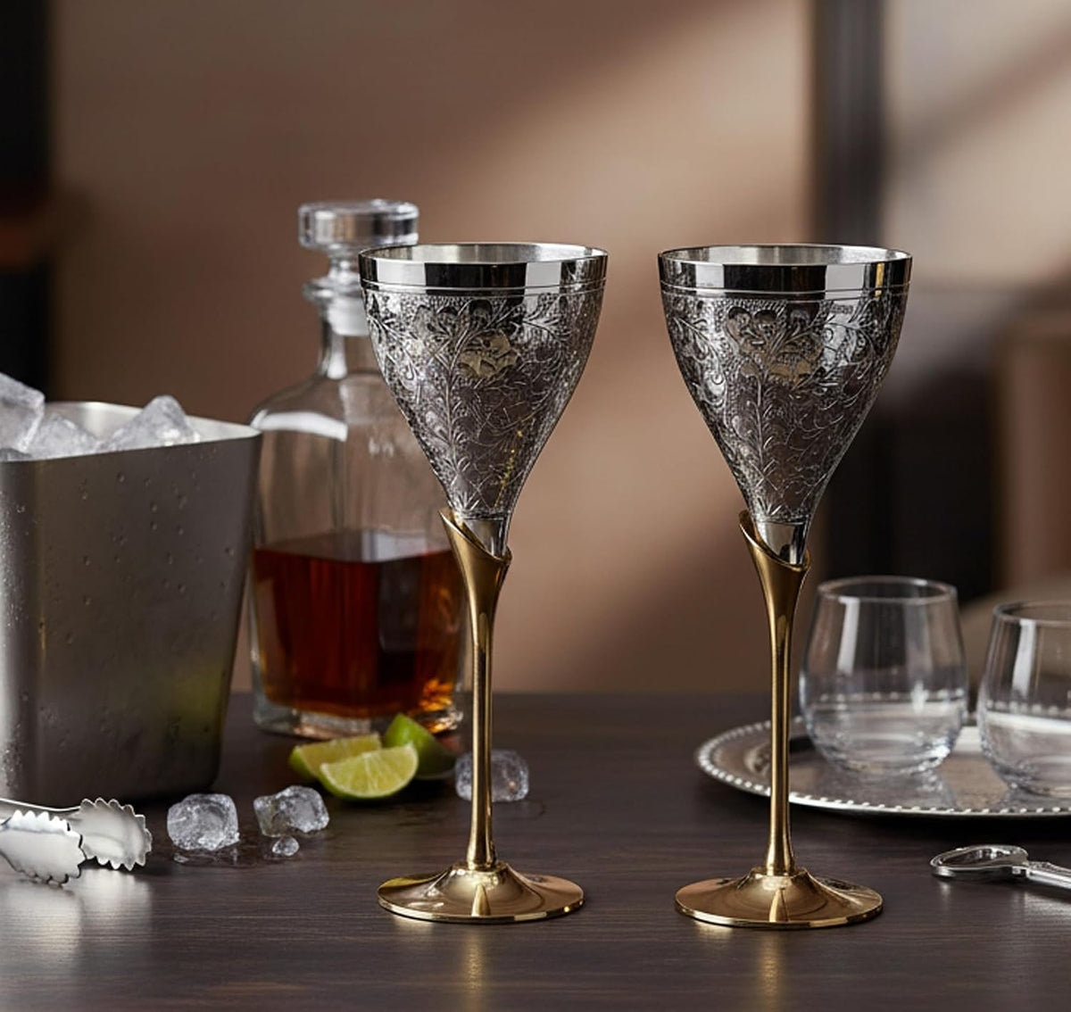 Stonkraft Engraved Silver Plated Pure Brass Premium Goblet C