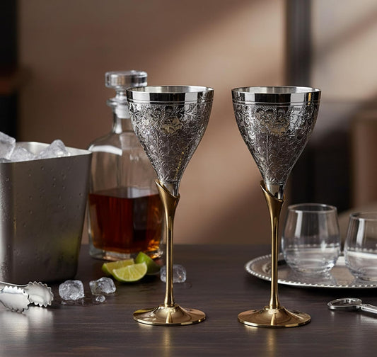 Stonkraft Engraved Silver Plated Pure Brass Premium Goblet C