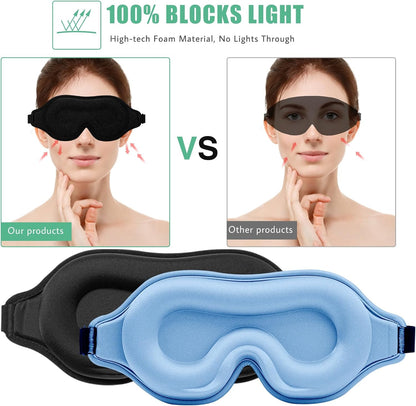 Sleep Mask for Men & Women, 2 Pack 3D Contoured Eye Mask for Sleeping with Adjustable Strap, BeeVines Molded Night Eye Sleep Mask Blindfold, Soft Breathable Eye Shade Cover for Travel Yoga Nap