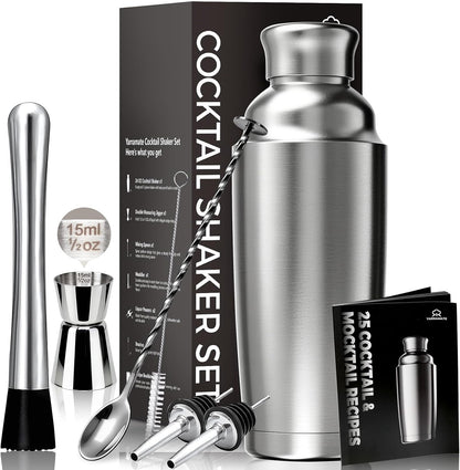 YARRAMATE 8-Pcs 24 oz Cocktail Shaker Set with Built-in Stra
