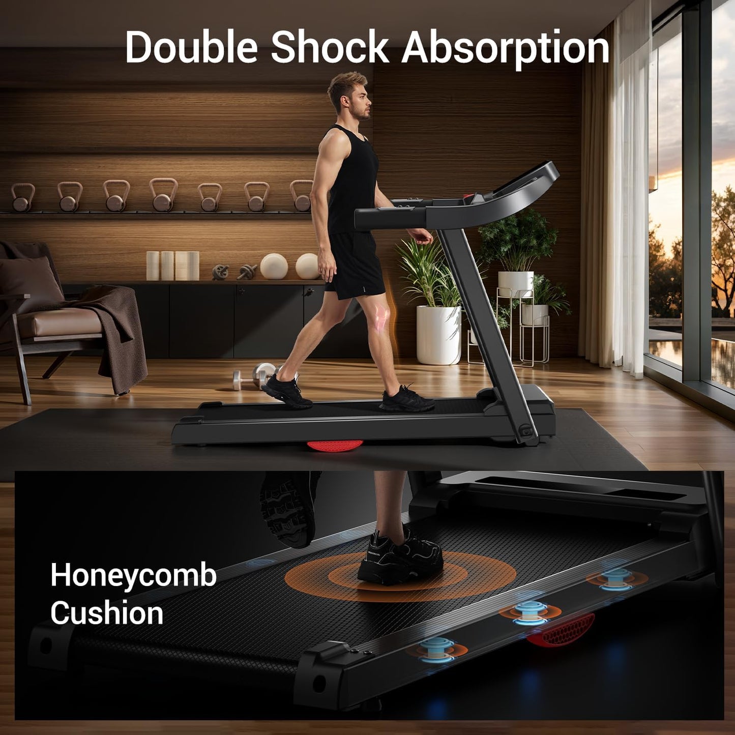 Folding Treadmill with Pulse Sensor, 2.5 HP Quiet Brushless Treadmills for Home, 12 KM/H, 120KG Capacity
