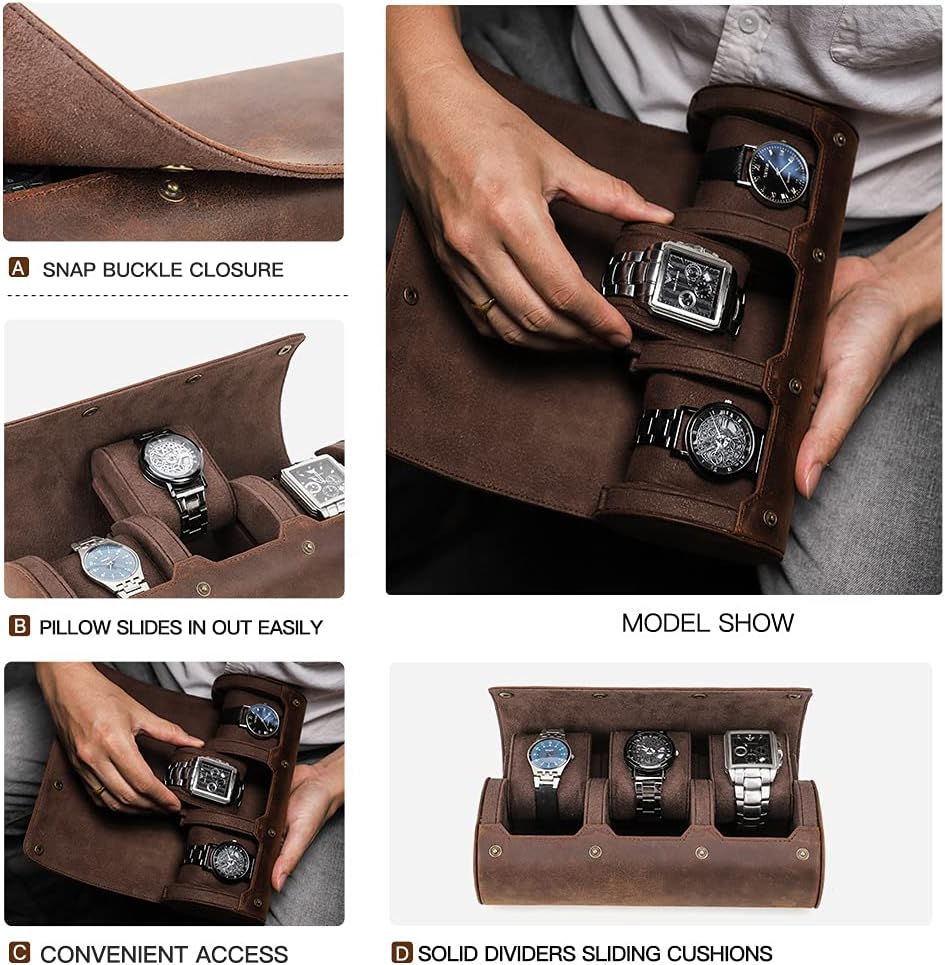 Leather Travel Watch Roll for Men