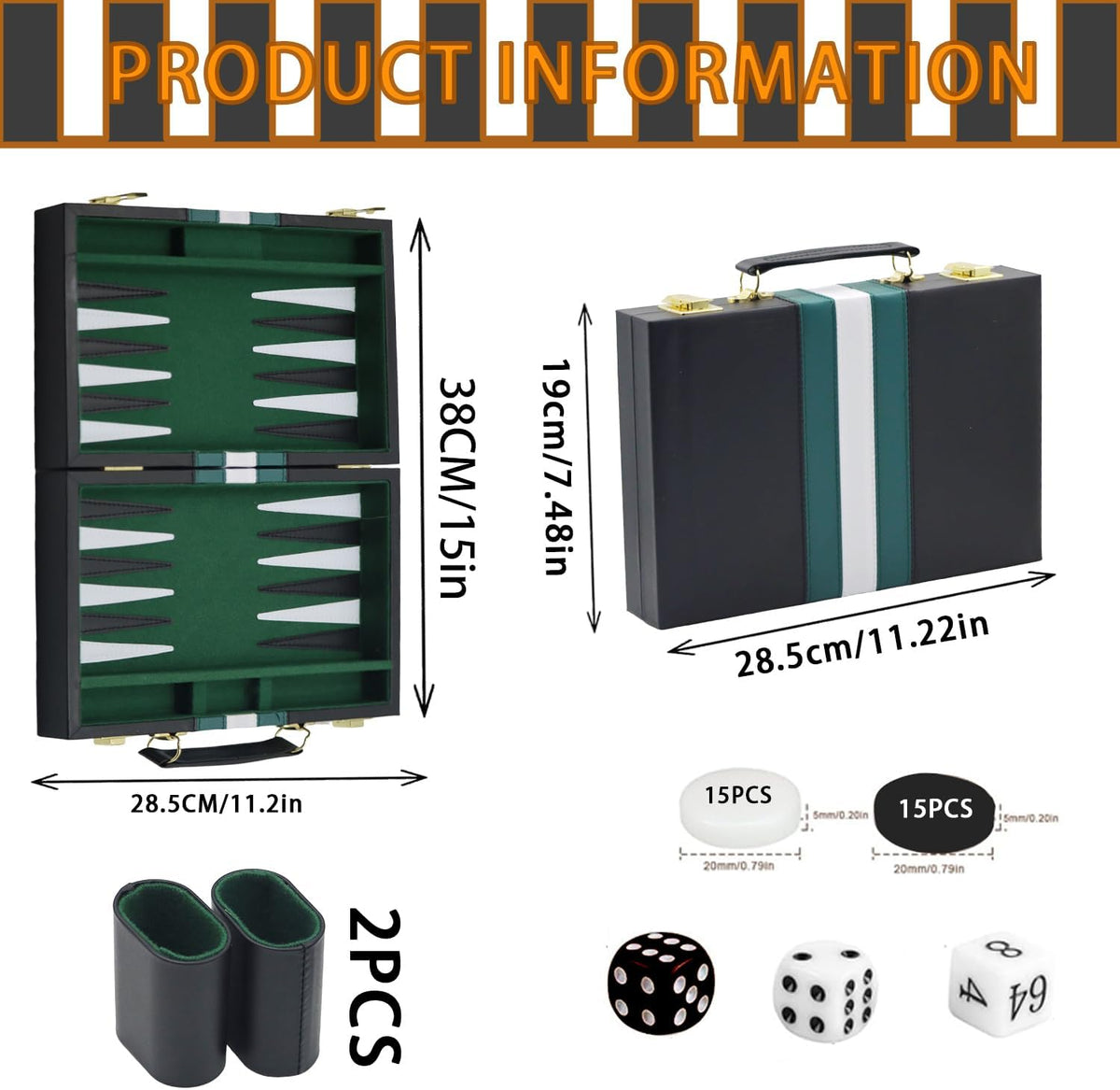 Backgammon Set Suitcase for 2 Players