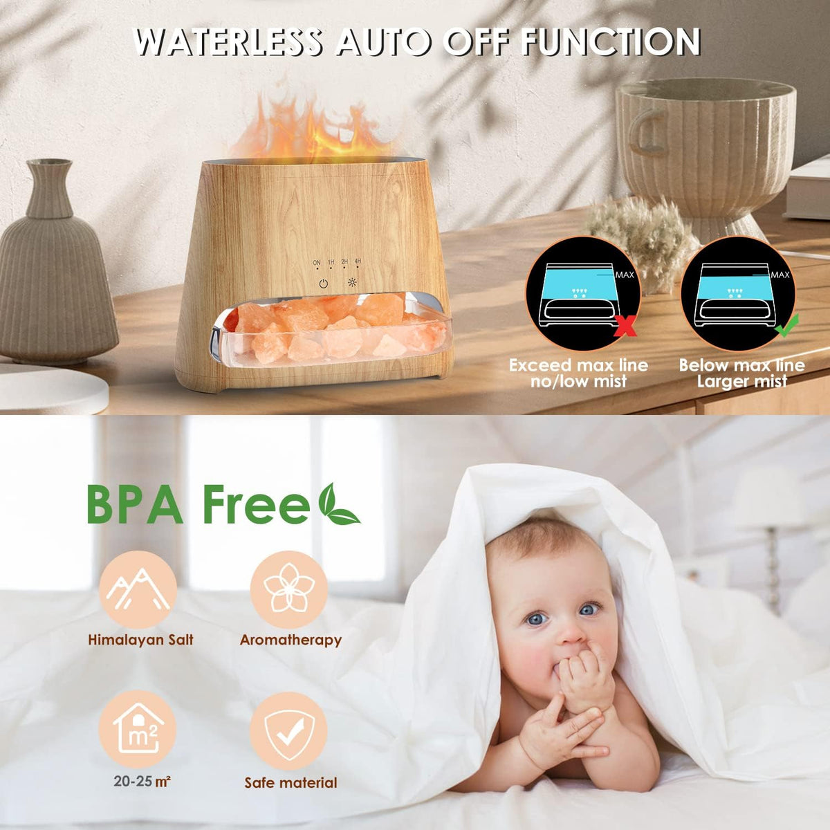 SALKING 2-in-1 Essential Oil Diffuser & Crystal Himalayan Sa