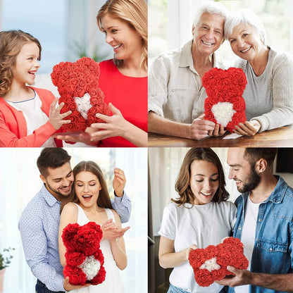 Flower Rose Bear Gifts for Mom Grandma on Mothers Day from Daughter, Artificial Rose Teddy Bear with box and balloons Gifts for Valentines Day Birthday Anniversary Presents for Her Wife Sister (Red)