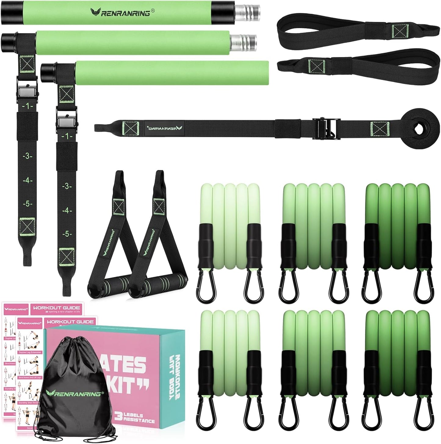 Pilates Bar Kit with Resistance Bands, Multifunctional Yoga Pilates Bar with Heavy-Duty Metal Adjustment Buckle for Women & Men, Home Gym Pilates Resistance Bar Kit forFull Body Workouts