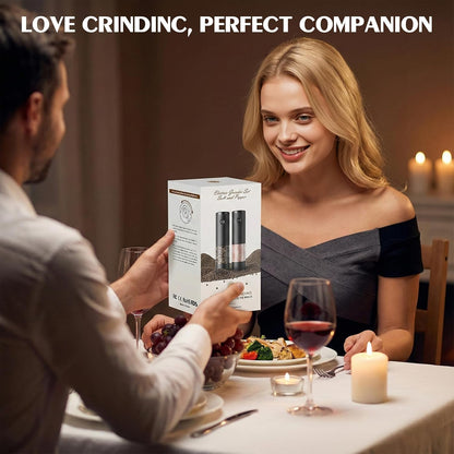 2 Pack Electric Salt and Pepper Grinder Set Automatic Batter