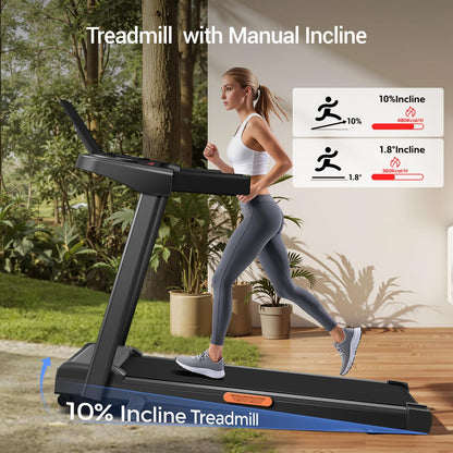 10% Incline Treadmill with Handle for Home and Office, Foldable Treadmills with 265 Lbs Weight Capacity, 2.5HP Quiet Walking Pad Treadmill, Three LED Screen Display