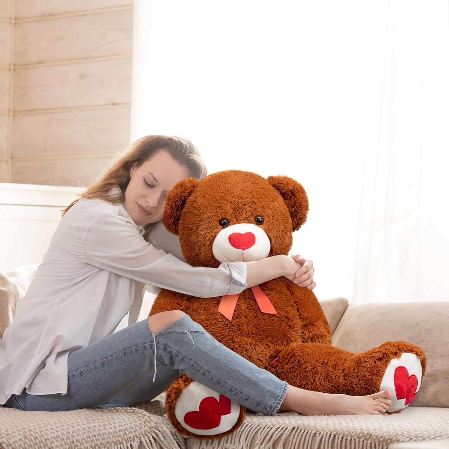 HollyHOME Big Teddy Bear Stuffed Animal Large Bear Plush with Red Heart for Girlfriend and Kids Valentine's Day 36 inch Chocolate