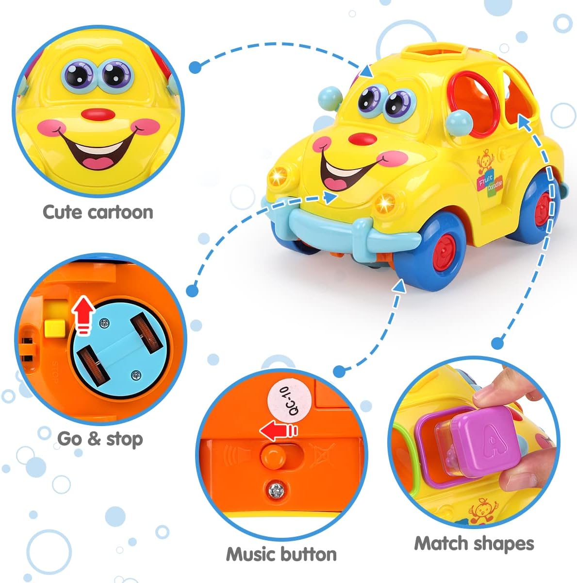 Baby Toys Musical Car Toy with Lights & Sounds, Shape Sorter Toys for Toddlers, Early Education Learning Toy for Girls Boys, Crawling Baby Toy for 18Months+ Toddlers