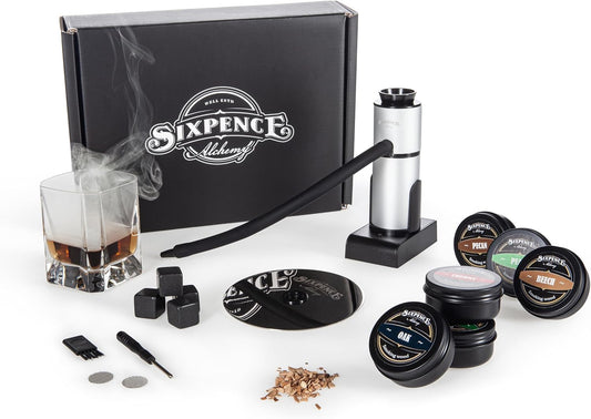 Alchemy Cocktail and Food Smoke Infuser with Wood Chips. Portable Kitchen Smoking Gun. Indoor Smoker Kit. Smoke a Drink - Whiskey Old Fashioned, Bourbon. Smoke Food - Cheese, Meat, Fish