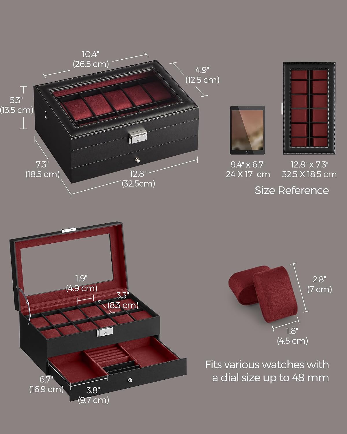 SONGMICS 12-Slot Watch Box