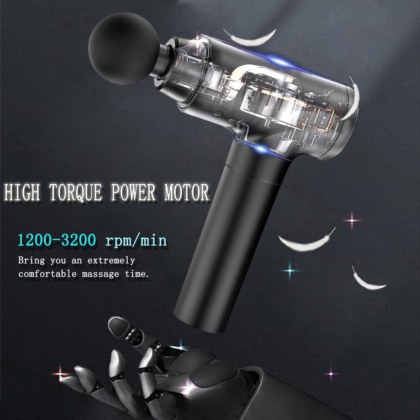 Massage Gun Deep Tissue,Percussion Back Massager Gun for Athletes Muscle Massage Gun for Pain Relief with 10 Massage Heads & 20 Speeds (Matte Black)