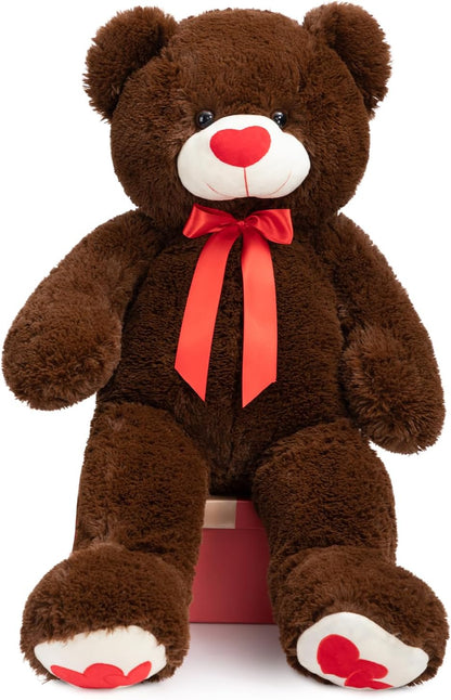 HollyHOME Big Teddy Bear Stuffed Animal Large Bear Plush with Red Heart for Girlfriend and Kids Valentine's Day 36 inch Chocolate