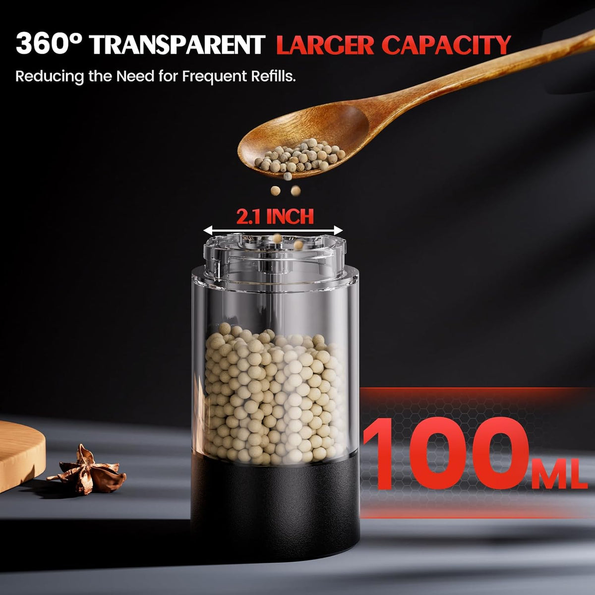 2 Pack Electric Salt and Pepper Grinder Set Automatic Batter