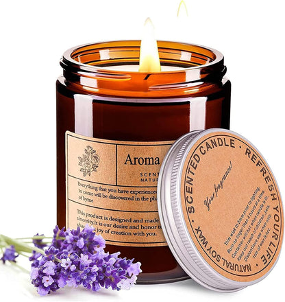 Scented Candles, Highly Scented, Natural Wax, 40 Hours Long Burning, Aromatherapy Candles with Aesthetic Amber Glass, Clean Delicate Fruity Scent for Calming & Stress Relief(Lavender Eucalyptus)