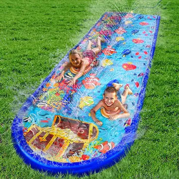 Stargo™ Undersea Twin-Lane Water Slide with Splash Pad & Clownfish Boards – 18ft  | Summer Backyard Fun for Kids