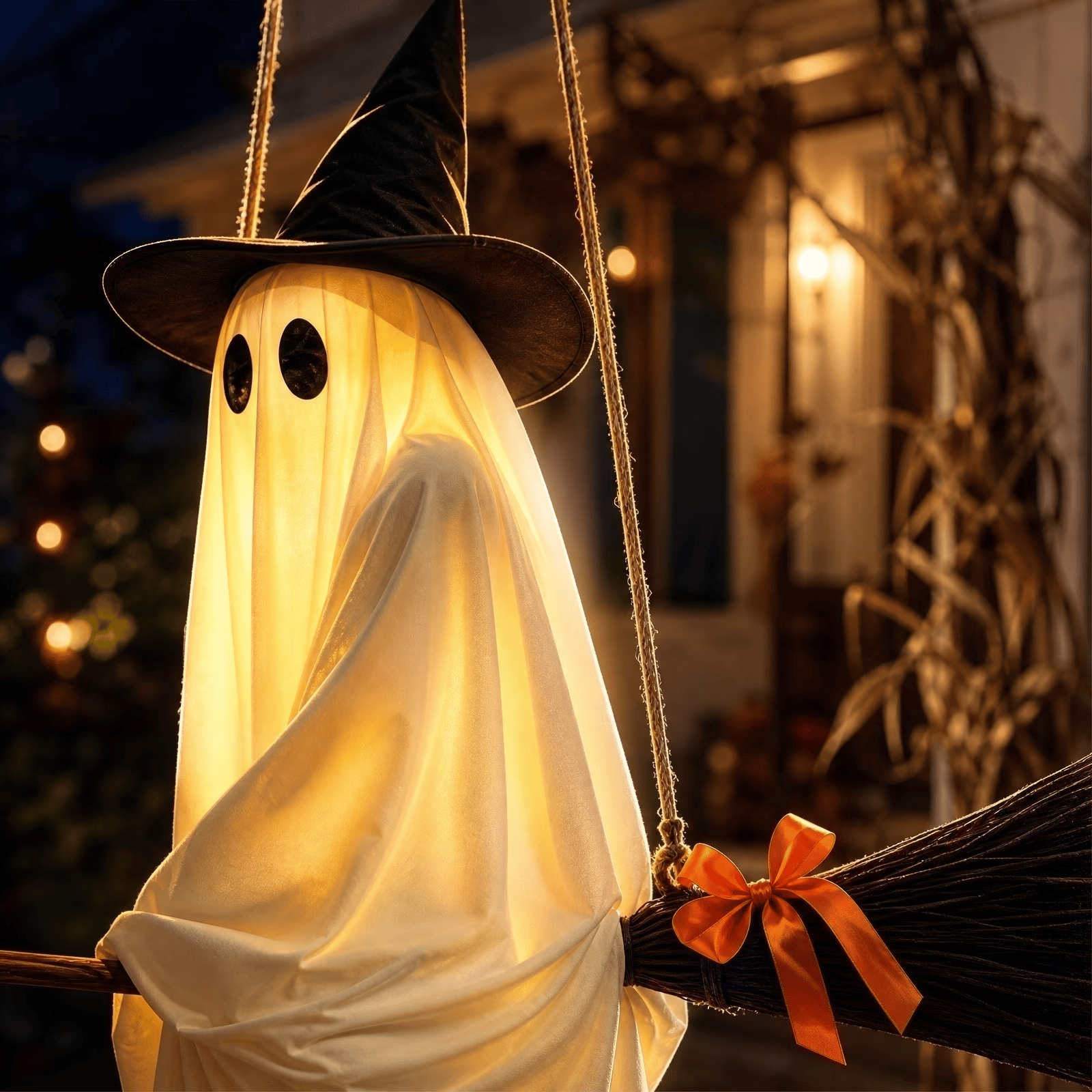 Light-Up Flying Broom Ghost — Hanging Halloween Decoration 12