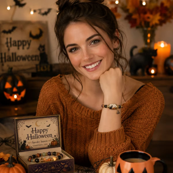 Halloween Black Cat & Pumpkin Beaded Bracelet Gift Set 7