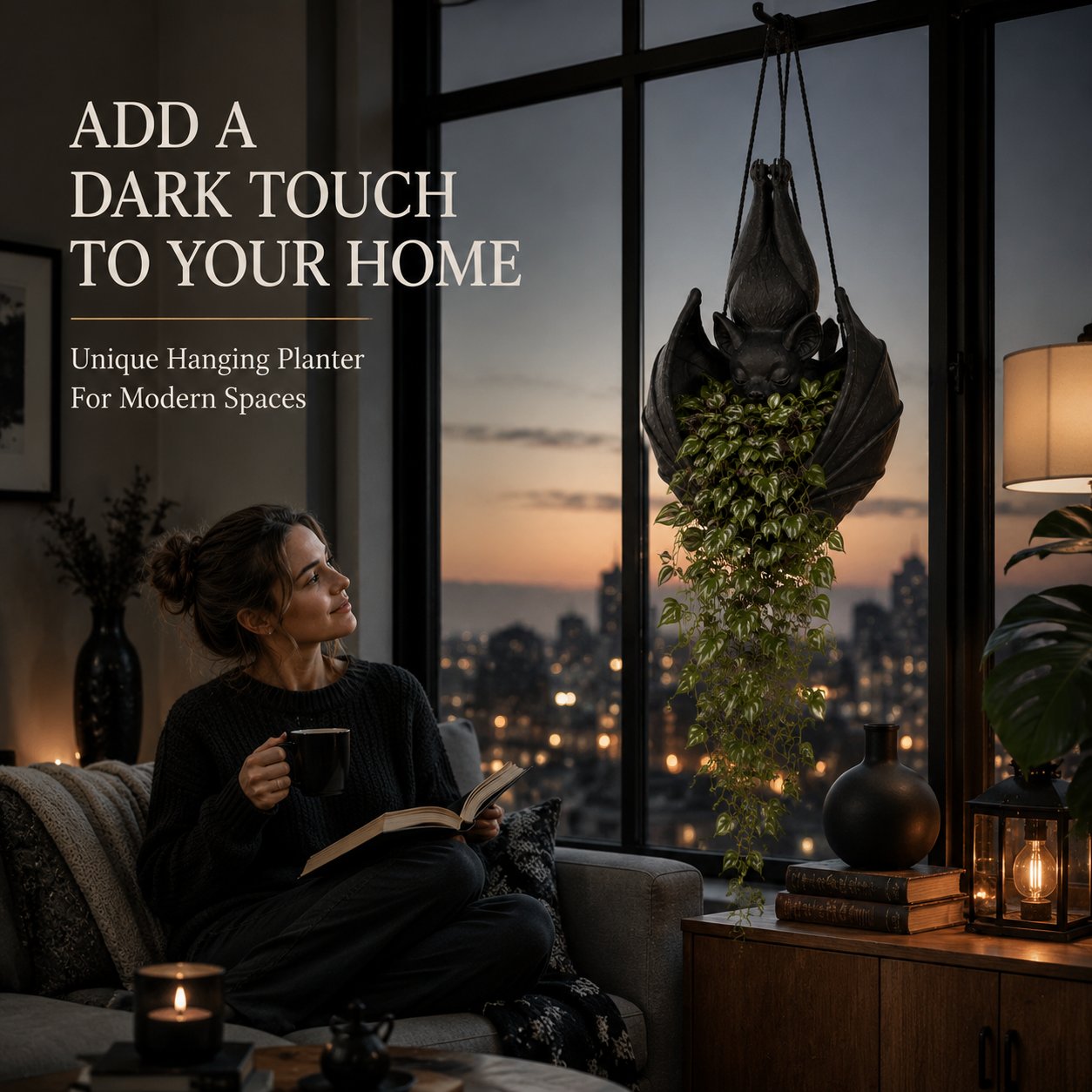 Hanging Bat Plant Pot — Gothic Halloween Planter 16
