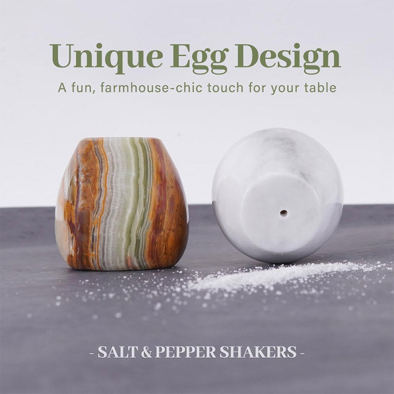 Marble Salt and Pepper Egg Shape Set of 2