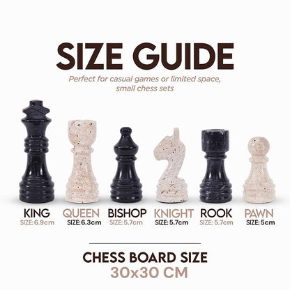 Marble Chess Set 30cm – Black & Travertine