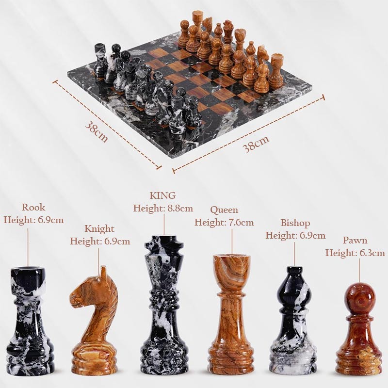 Marble Chess Set 38cm – Black Zebra & Red