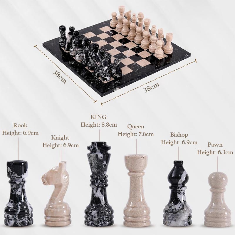 Marble Chess Set 38cm – Black Zebra & Verona