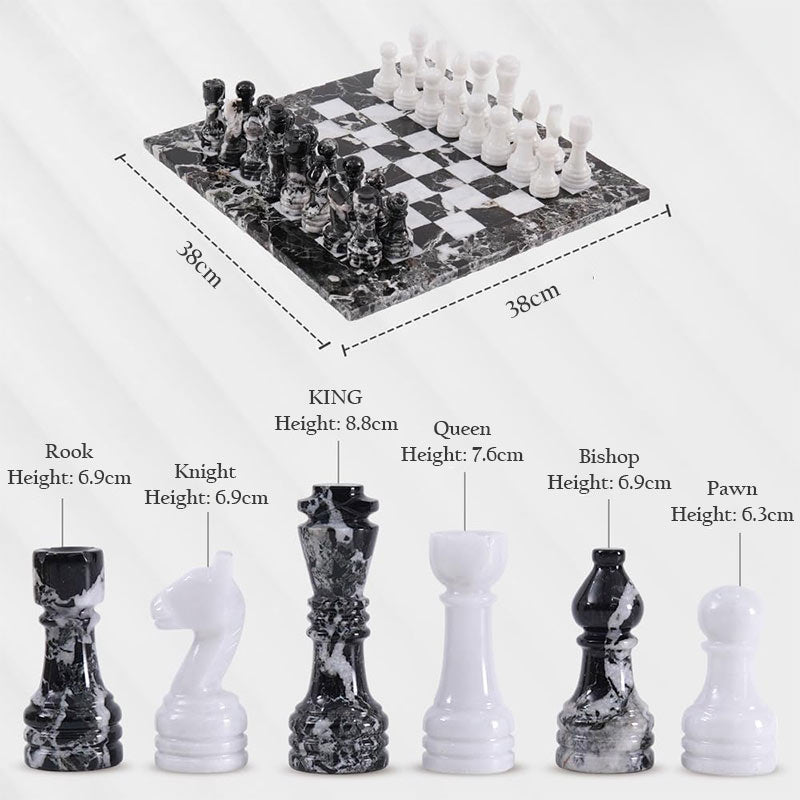 Marble Chess Set 38cm – Black Zebra & White