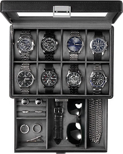 ProCase Watch & Jewelry Box with Drawer for Men -Black