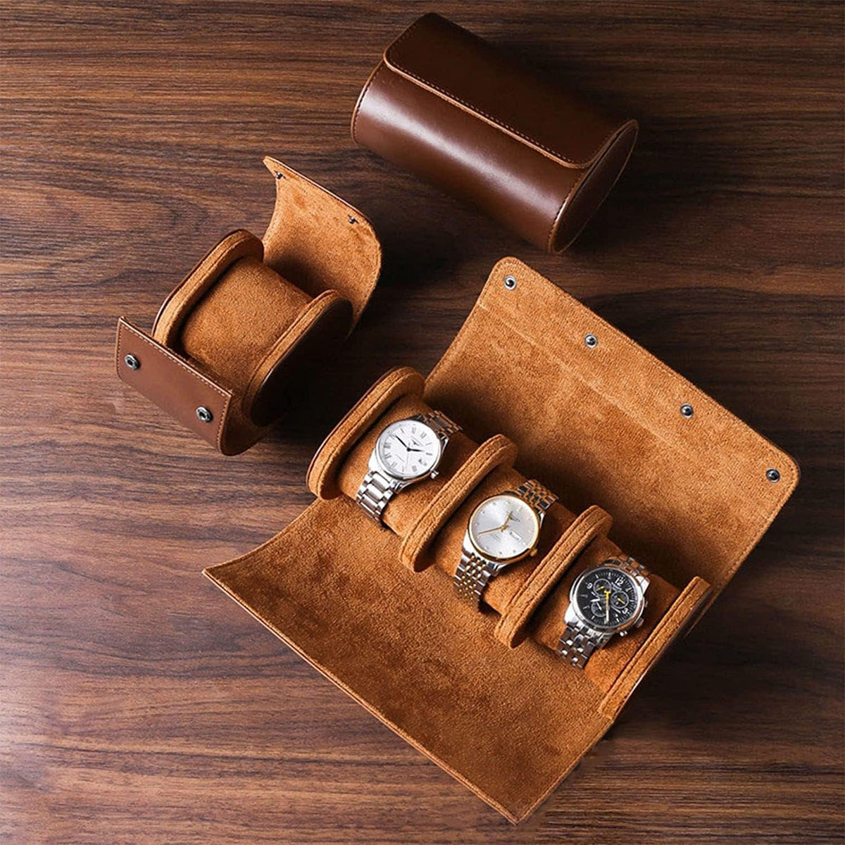 Watch Travel Case Handmade Leather Watch Rolls Box for Man T