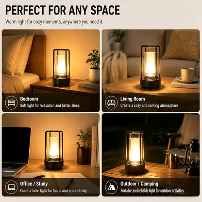 Cordless Table lamp Rechargeable Portable Metal Touch Small 
