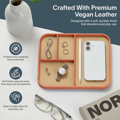 Nordik Leather Valet Tray - Medium EDC Tray - Coral Blush 24