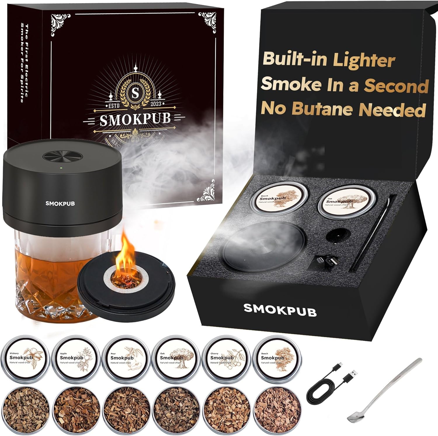 Electric Whiskey Smoker Kit – No Butane Needed With Built-in